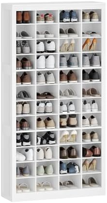 Shoe Storage Cabinet, 48 Pairs Free Standing Closet Organizer, 8.8 inch Widened Cell Wood Shoe Organizer, 12 Tiers Vertical Space Saving Shoe Rack for Entryway, Bedroom, White SR39603X