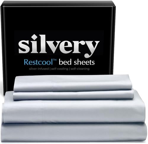 Silvery Restcool™ Silver Infused Bed Sheets Set - Award-Winning Self-Cooling Fabric for Hot Sleepers with Self-Cleaning Silvery Technology™ - Ultra Soft Luxury Bedding Set (Full)