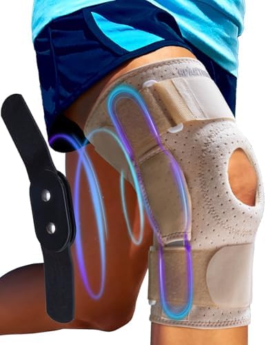 Sparthos Knee Brace - Heavy-Duty Hinged Support for ACL, MCL, Meniscus Tear, Arthritis, Tendonitis Pain - Open Patella - 4-Strap Adjustable, For Men & Women, Check Size Chart (Beige-L, 15½-20″ Thigh)