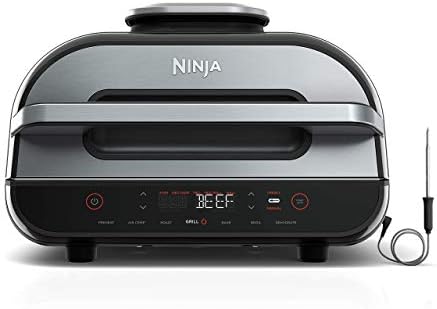 Ninja FG551/BG550 Foodi Smart XL 6-in-1 Indoor Grill with 4-Quart Air Fryer Roast Bake Dehydrate Broil and Leave-in Thermometer, with Extra Large Capacity, and a stainless steel Finish (Renewed),