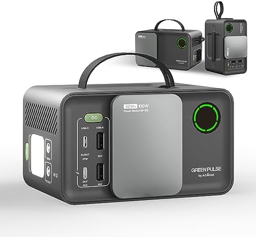 ACACIA 92.16Wh Portable Power Station 25600mAh Camping Solar Generator,Lithium Battery Power with 100W AC,DC,USB QC3.0,PD 3.0,LED Flashlight Solar Power Bank for Home,Camping Emergency, Black