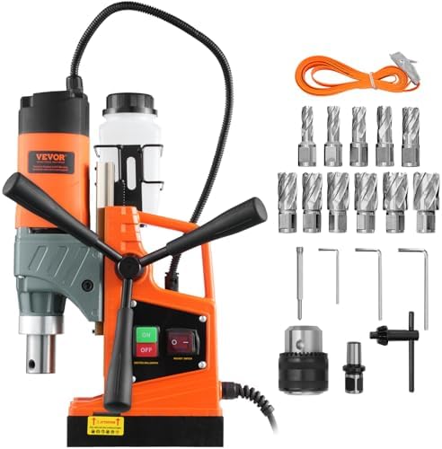 VEVOR Mag Drill Press, 1.6" Boring Diameter, 2922lbf Power Magnetic Drill with Twist Drill Chuck, 11Pcs Drill Bits, Magnetic Drill Press for Metal Surface, Industrial/Home Improvement, 810 PRM, 1300W