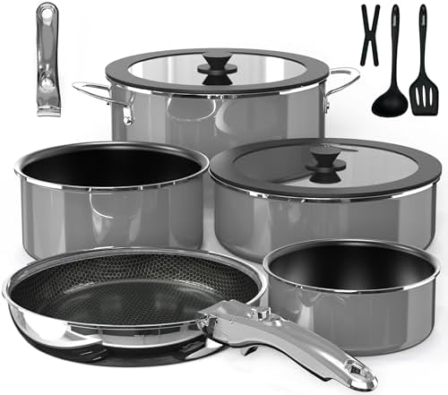 Pro DUXANO 12PC Nonstick Pots and Pans Set&Hybrid 3-Ply Stainless Steel Skillet, High Heat Sear&Fry, 2-Layer Ceramic Induction Cookware, 9H Scratch-Resistant&Anti-Warp,PFAS Free,All Cooktop/Dishwasher