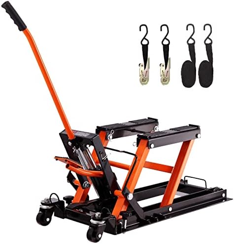 VEVOR Hydraulic Motorcycle Lift Jack 1500 LBS Capacity ATV Scissor Lift Jack Portable Motorcycle Lift Table with 4 Wheels Hydraulic Foot-Operated Hoist Stand for Motorcycle ATV UTV Powersports