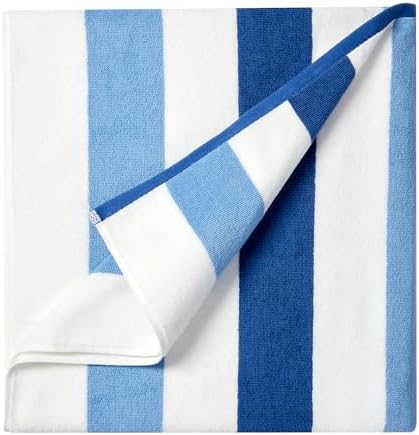 Cotton Oversized Beach Towel - Extra Large 40"X70" Plush Thick Pool Towel, XL Fluffy Blue Beach Towels Stripe Swimming Towel for Adults Mens Women (White Navy Blue)