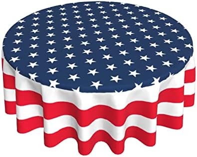 Patriotic Tablecloth Round 60 Inch 4th of July Table Cloth Washable Spillproof Wrinkle Free Blue Red White Independence Day Holiday Fabric Table Cover for Indoor Outdoor Kitchen Dinning Round Tables