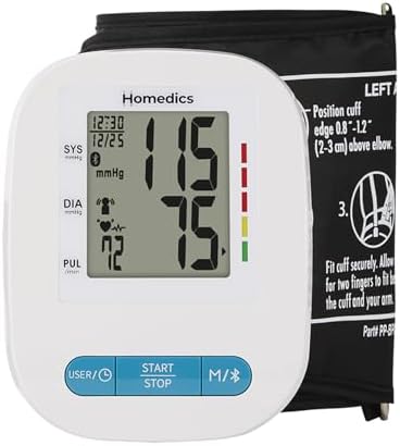 Homedics 500 Series Bluetooth Upper Arm Blood Pressure Monitor for Home Use, Voice Out Guide, Smart Measure, Irregular Heartbeat Detection, 2 Users, 120 Memories Each