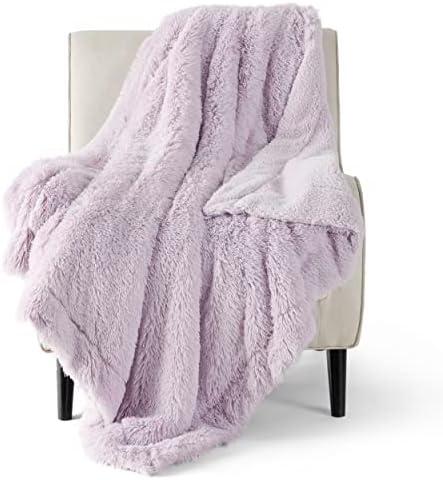 Bedsure Fluffy Lavender Purple Throw Blanket Gifts for Women, Kids, Soft Fleece Cozy Fuzzy Sherpa Plush Warm Minky Thick Faux Fur Throws for Couch, Purple Decor House Blanket Gifts for Mom, 50x60