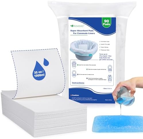 90 Pcs Commode Absorbent Pads for Bedside Toilet Chair Bucket, Commode Liners Pads, Disposable Bedside Commode Pads with Absorbent Gel, Portable Toilet Pads for Medical Care