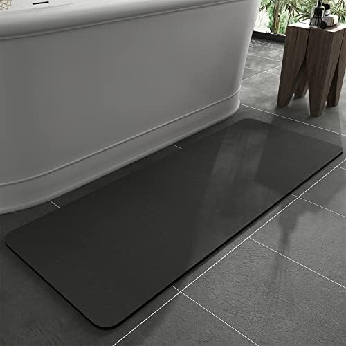 MontVoo -Bath Mat Rug-Rubber Backing Non Slip Quick Dry Absorbent Thin Bathroom Rugs Fit Under Door-Faux Suede Surface Bathroom Floor Mats-Shower Rug for in Front of Bathtub Shower Dark Grey 24"x48"