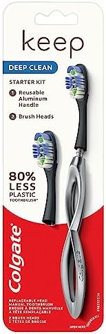 Colgate Keep Soft Manual Toothbrush for Adults with 2 Deep Clean Floss-Tip Brush Heads, Silver