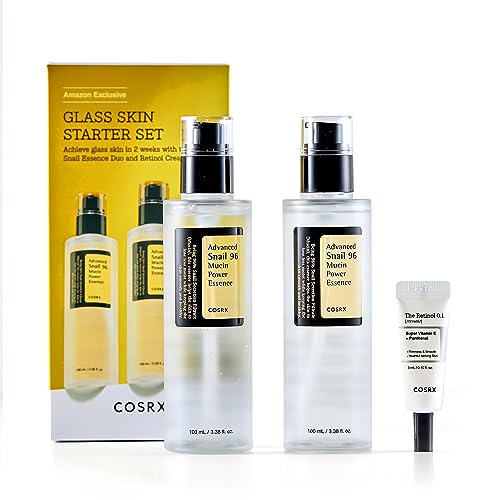 COSRX Glass Skin Starter Set, Amazon Exclusive, Advanced Snail 96% Mucin Power Essence & Retinol 0.1% Cream Mini Sample, Daily Hydrating & Firming Korean Skin Care Kit, Gift Set