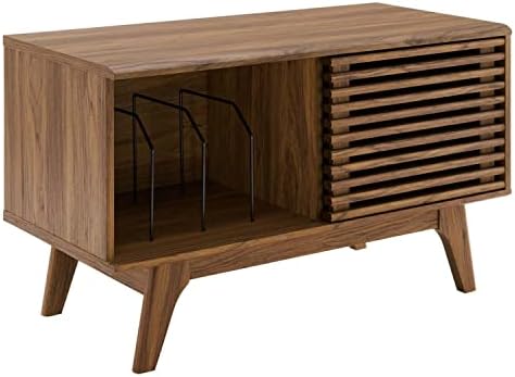 Modway Render Mid-Century Modern 37" Vinyl Record Display Stand in Walnut, 37 Inch