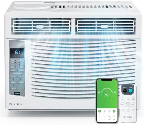 ROVSUN Smart 6000 BTU Window Air Conditioner with WiFi, Energy Saving Window AC Unit with Remote & App Control & Timer Function & Easy Install Kit, for Rooms up to 250 Square Feet, 115V/60Hz, White