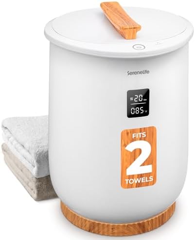 SereneLife Towel Warmer, 20L Capacity Hot Towel and Blanket Warmer with Digital Display, Adjustable Heating Time (20-90 min), Holds 2 Large Towels, Fragrant Disc Holder, 13†x 13†x 19†- inches