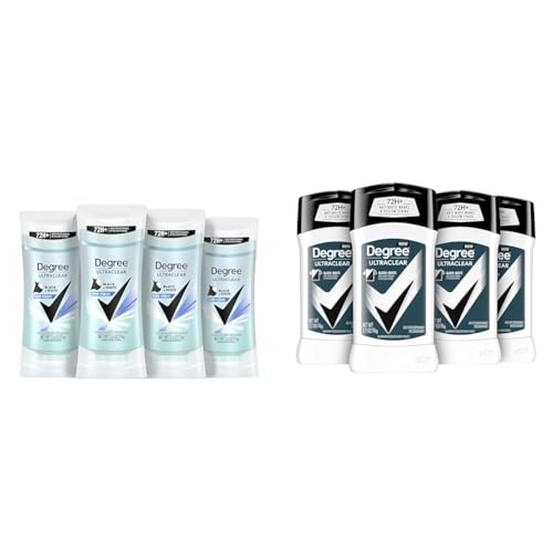 Degree Antiperspirant for Women Protects from Deodorant Stains Pure Clean Deodorant & Men UltraClear Antiperspirant Deodorant Black + White 4 count 72-Hour Sweat & Odor