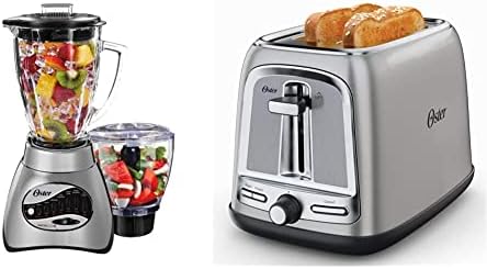 Oster Core 16-Speed Blender with Glass Jar, Black, 006878 + Oster 2-Slice Toaster with Advanced Toast Technology, Stainless Steel