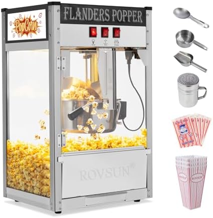 ROVSUN Popcorn Machine with 10 Ounce Kettle Makes Up to 4 Gallons, Countertop Popcorn Maker Commercial Popcorn Machine w/Stainless Steel Scoop, Oil Spoon & 3 Popcorn Cups, Black, ETL Certified