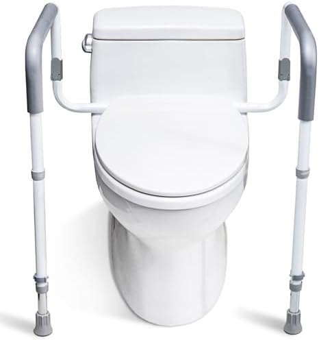Toilet Safety Rails for Elderly Adults - Adjustable Bathroom Toilet Safety Frame with Handles - Stand Alone Toilet Grab Bar for Senior, Handicap & Disabled,Fits Most Toilets, White, TRX-8002