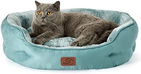Bedsure Dog Beds for Small Dogs - Round Cat Beds for Indoor Cats, Washable Pet Bed for Puppy and Kitten with Slip-Resistant Bottom, 25 Inches, Washed Blue