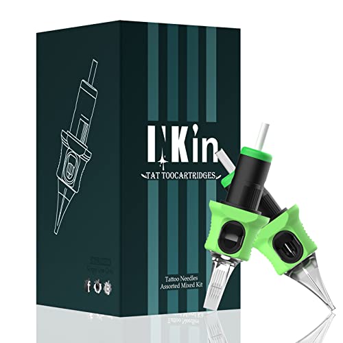 INKin Kelly Assorted Curved Magnum Tattoo Cartridges 40cs, Finger Ledge Disposable Mixed Tattoo Needles 5RM 7RM 9RM 13RM 15RM