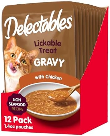 Hartz Delectables Gravy Non-Seafood Lickable Wet Cat Treat & Food Topper, Chicken, 12 Pack, 1.40 Ounce (Pack of 12)