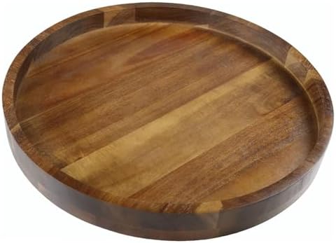 Acacia Wood Round Serving Tray, 13.8" Charcuterie Board with Rim, Decorative Centerpiece for Ottoman, Coffee Table, Couch, Kitchen Island, Round Serving Platter, 1 Pack