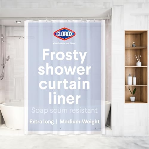 CLOROX Shower Curtain Liner, Premium Medium-Weight Durable Waterproof 6g PEVA for Bathroom with Weighted Magnets, Extra Long 72" x 78", Frosty 1 Pack