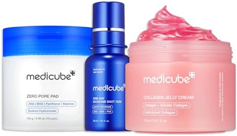 medicube Affordable Value Trio for Pore & Texture Care: Zero Pore Pads 2.0 and Zero Exosome Shot 7,500 PPM Spicule Facial Serum and Collagen Jelly Cream (110ml)