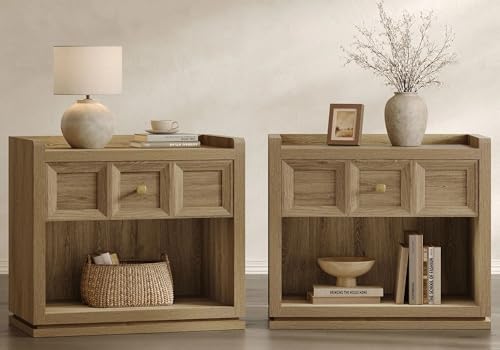 SICOTAS Night Stand Set 2, 26" Wide Nightstands with Drawer, Large Queen Size Nightstands Set of 2, Modern Bedside Table for Bedroom, Side End Table (Brown Oak, 26-Inch)