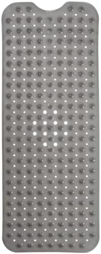 ENKOSI Bathtub Mat – 40 x 16 Inch Extra Long Non Slip Shower Mat – Anti Slip Grey Bath Mat with Suction Cups and Drain Holes – Bathroom Mat for Smooth Tubs and Shower Floors (40x16 Clear Grey)
