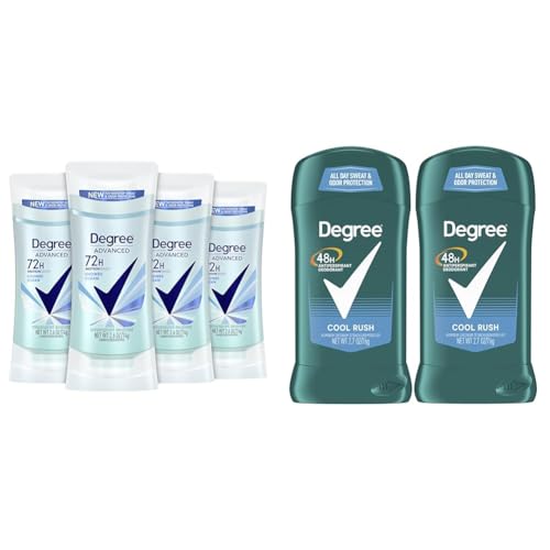Degree Advanced Antiperspirant Deodorant 4 count 72-Hour Sweat & Odor Protection Shower Clean & Men Original Antiperspirant Deodorant for Men, Pack of 2
