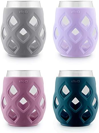Ello Cru 17oz Stemless Wine Glass Set with Protective Silicone Sleeves, Dishwasher Safe, Cocktail Glass Pack Perfect for Summer Patios and Parties Festive Fun Holiday Gift for Women Men Her Him