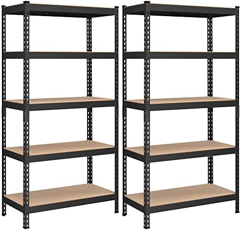 SONGMICS 5-Tier Storage Shelves, Load 2310 lb, Set of 2 Garage Storage, Boltless Assembly, Adjustable Shelving Unit, 17.7 x 35.4 x 70.9 Inches, for Study Shed Basement, Black UGLR450B02