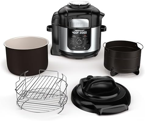 Ninja FD401 LP3 Foodi 12-in-1 Deluxe XL 8 qt. Pressure Cooker & Air Fryer that Steams, Slow Cooks, Sears, Sautés, Dehydrates & More, with 5 qt. Crisper Basket, Reversible Rack & Recipe Book, Silver