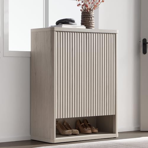 SICOTAS Shoe Cabinet 44" Tall Large Storage Organizer Modern Shoe Rack with Doors & 4 Shelves Mid Century Free Standing 6-Tier Cabinet for Entryway Hallway Living Room Closet