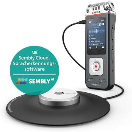 Philips VoiceTracer DVT8115 Meeting Recorder with Sembly AI Speech-to-Text Software Trial