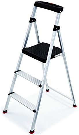 Rubbermaid 3-Step Ladder, Aluminum Lightweight Folding Step Stool with Project Top, Silver, Tested to US Safety Standards, No Assembly Required