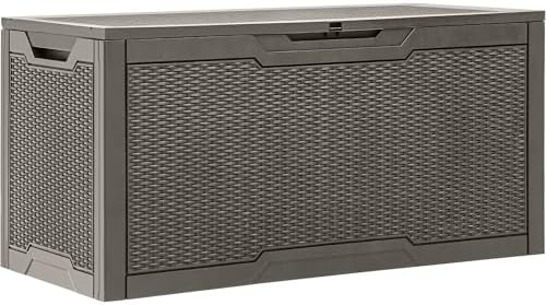 YITAHOME 100 Gallon Outdoor Storage Box, Large Water Resistant Resin Deck Box, Indoor Outdoor Lockable Storage Container for Patio, Garden, Cushions, Tools, Equipment (Taupe)