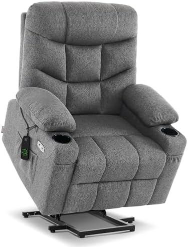 MCombo Power Lift Recliner Chair with Extended Footrest for Elderly People, Fabric 7287 (Dark Gray, Medium)