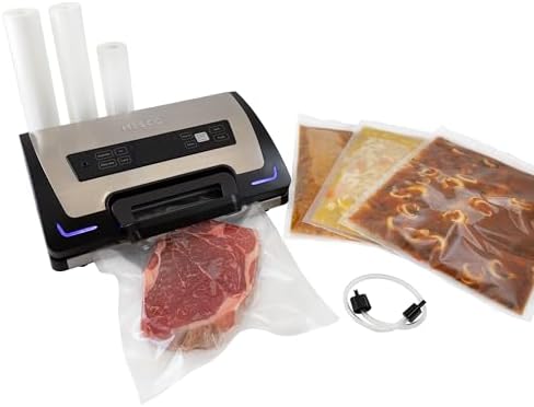 Nesco Premium Vacuum Sealer Kit featuring LiquidLock™, Includes large variety of Bags and Rolls VS-22LB, Built-in Canister Sealing Function