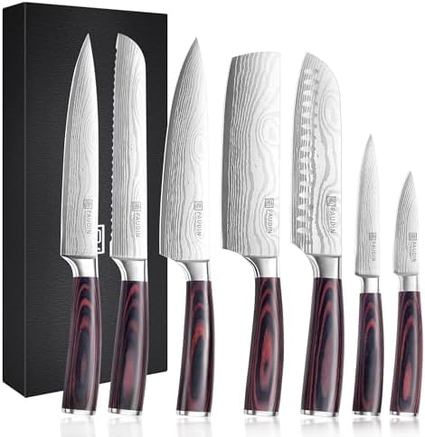 PAUDIN Chef Knife Set, 7 Pieces Kitchen Knife Set, High Carbon Stainless Steel, Ultra Sharp Knife Set, Professional Knives Set for Kitchen with Pakkawood Handle