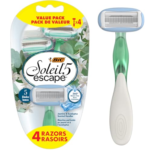 BIC Soleil Escape Scented Women's Disposable Razors, 5 Blades, Comfortable Shave, Jasmine & Eucalyptus Scented Handle Shaving Razors for Women, 4 Count