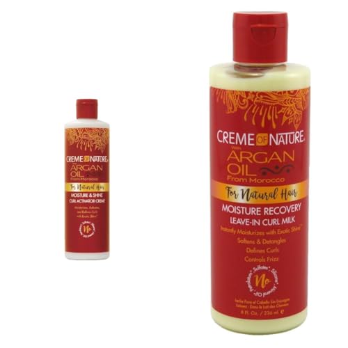 Creme of Nature Argan Oil Moisture & Shine Curl Activator Crème 12 Fl Oz & Moisture Recovery Leave In Curl Milk 8 Fl Oz Bundle