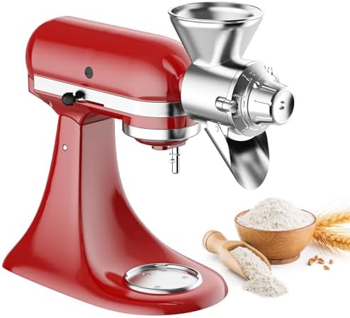 Gvode All Metal Grain Mill Attachment for Kitchenaid Stand Mixer, 9 Levels Grain Mill, Flour Mill, Fit for Non-Oily Dry Grain Corn, Coffee Bean, Buckwheat, Oats, Millet, Wheat and Other Cereals