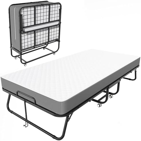 Greenvelly Folding Bed with Mattress,75" x 31" Folded Bed with 5" Memory Foam Mattress for Adults,Guest Bedroom,Office,Space-Saving Sturdy Metal Frame