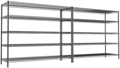 REIBII 55.5" W Storage Shelves 3200LBS Wire Shelving Unit 5 Tier Metal Shelving Garage Shelving 2PCS Heavy Duty Metal Shelves for Storage Rack Commercial Adjustable Pantry Shelf