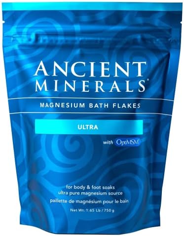 Ancient Minerals Magnesium Bath Flakes Ultra with OptiMSM - Resealable Magnesium Bag of Zechstein Chloride Alternative to Epsom Bath Salt (1.65 lb)