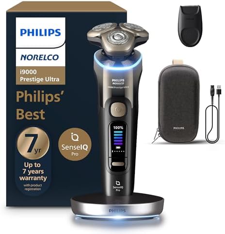 Philips Norelco Shaver i9000 Prestige Ultra, Wet & Dry Electric Shaver, Black Gradient, SenseIQ Pro Technology, Triple Lift & Cut System, 360 Rotating NanoTech Precision Blades, 5 Modes, XP9405/84