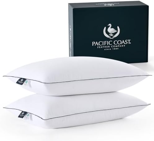 Pacific Coast Pillows Queen Size Set of 2, Goose Down Fiber Bed Pillows for Sleeping, Hotel Pillows, Downproof, Medium, White